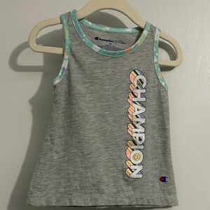Champion Girls' Heather Gray Tank with Pastel Trim and Rainbow Logo